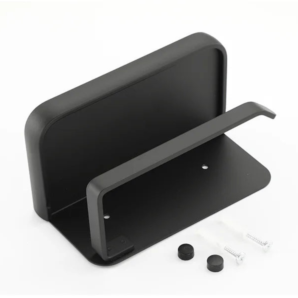 Sleek Space-Saving Holder | Black Toilet Roll Holder with Shelf 2