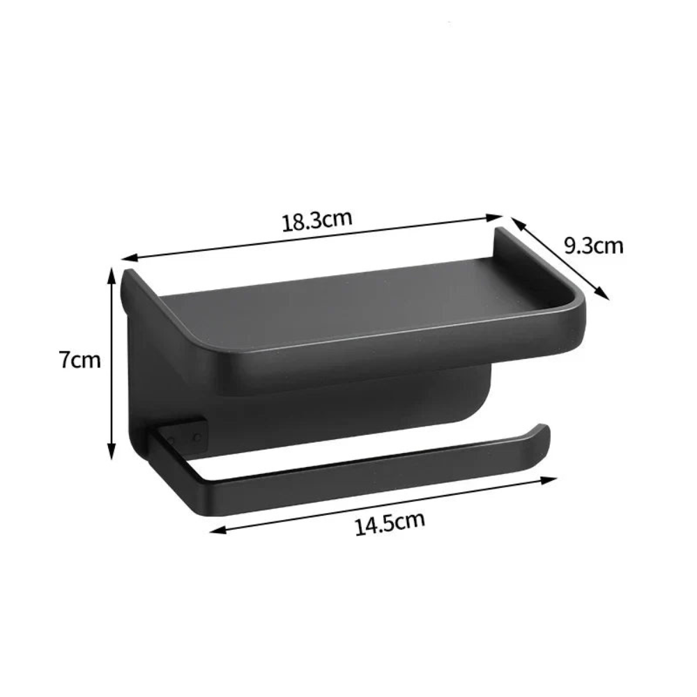Sleek Space-Saving Holder | Black Toilet Roll Holder with Shelf 3