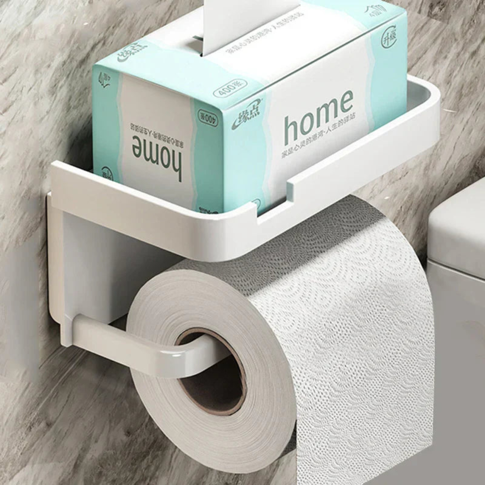 Sleek Space-Saving Holder | Black Toilet Roll Holder with Shelf 4