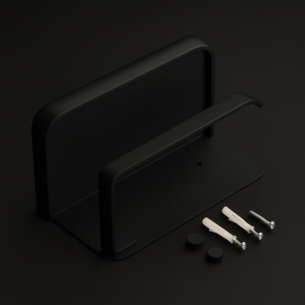 Sleek Space-Saving Holder | Black Toilet Roll Holder with Shelf