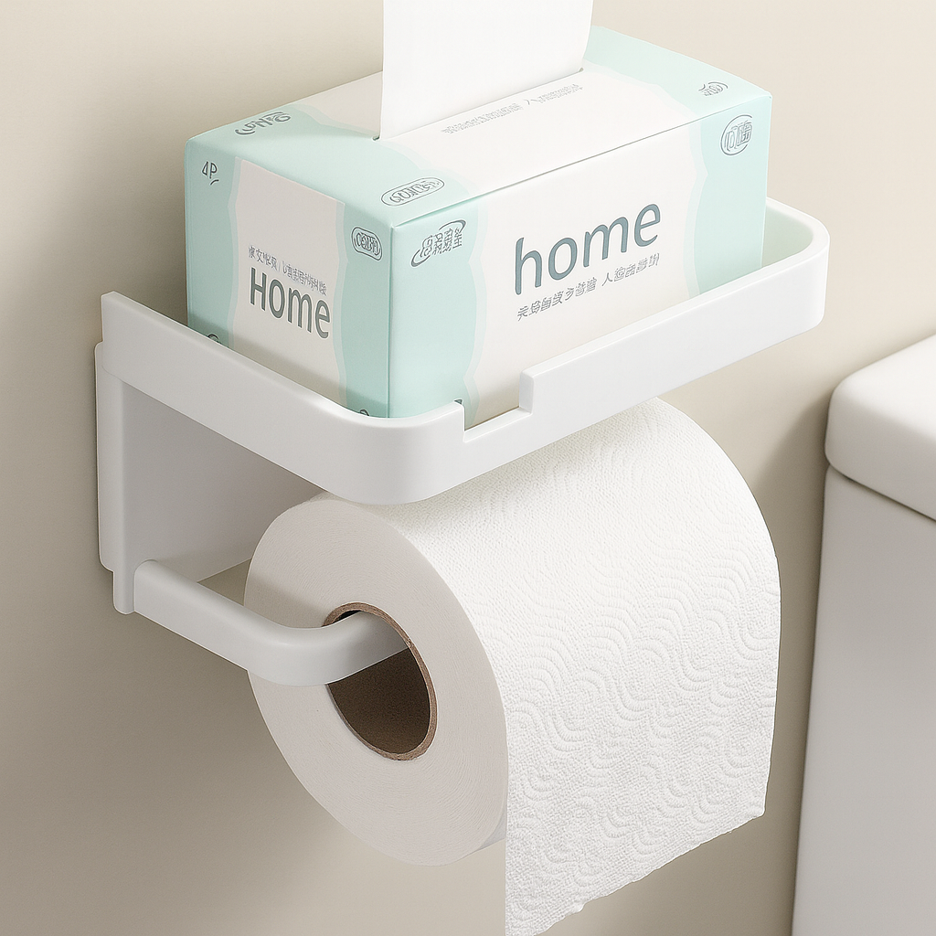 Sleek Space-Saving Holder | Black Toilet Roll Holder with Shelf